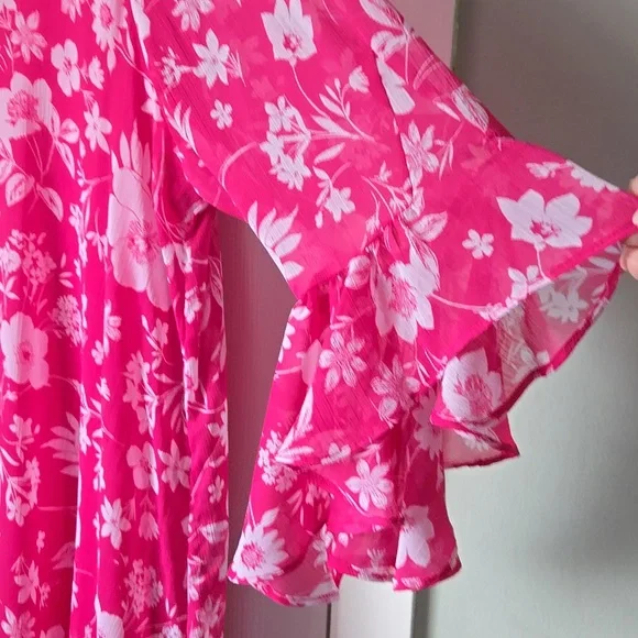 Calvin Klein Pink Floral Dress with Ruffle Sleeves - Picture 2 of 8